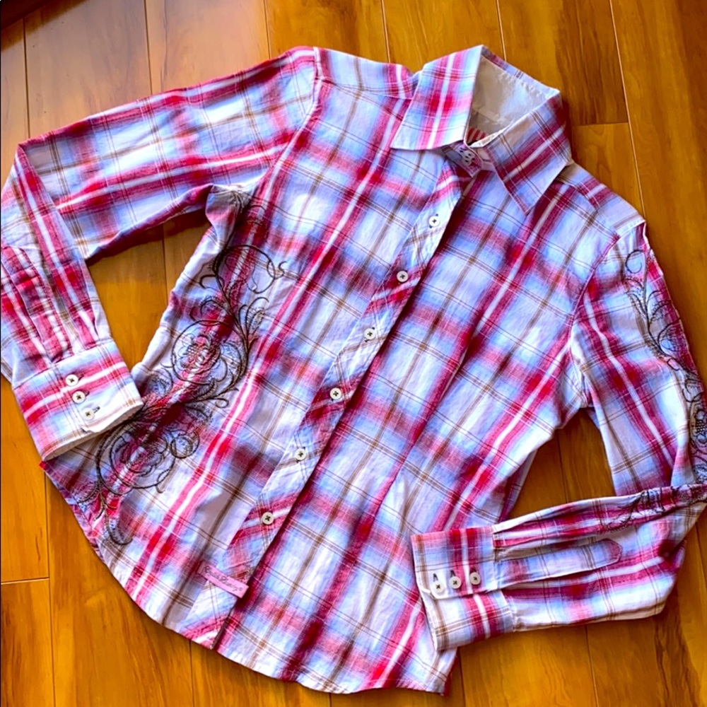 English laundry embroidered button down shirt sz M